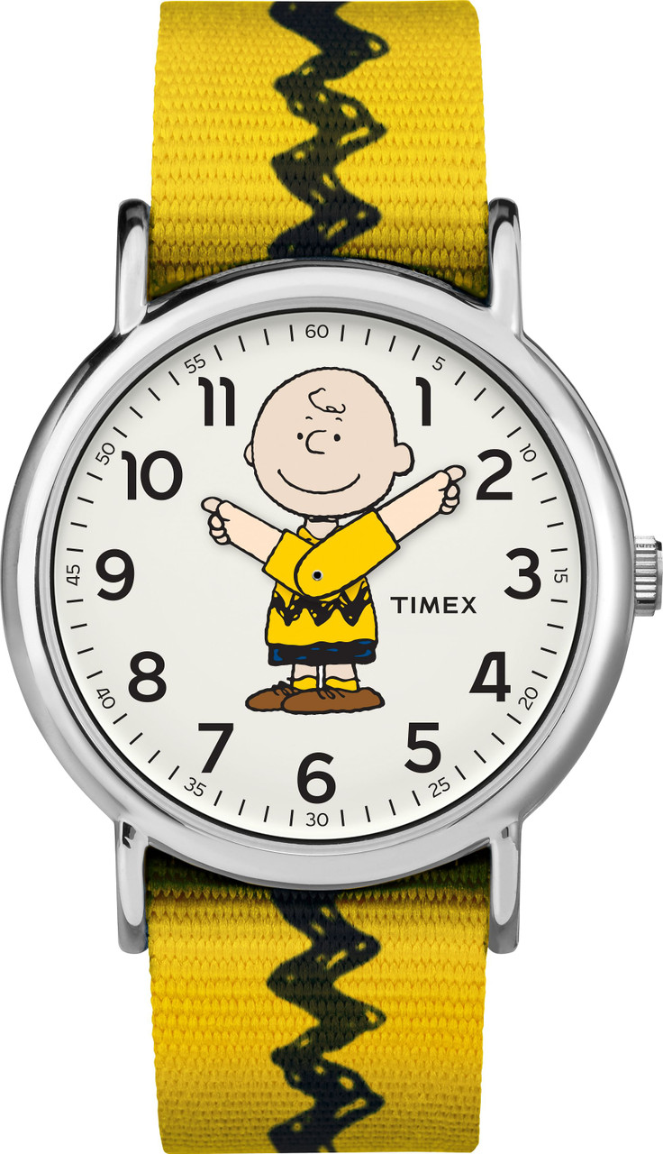 Timex Unisex TW2R41100 Weekender x Peanuts: Charlie Brown Nylon Slip-Thru Strap Watch G818-TW2R41100