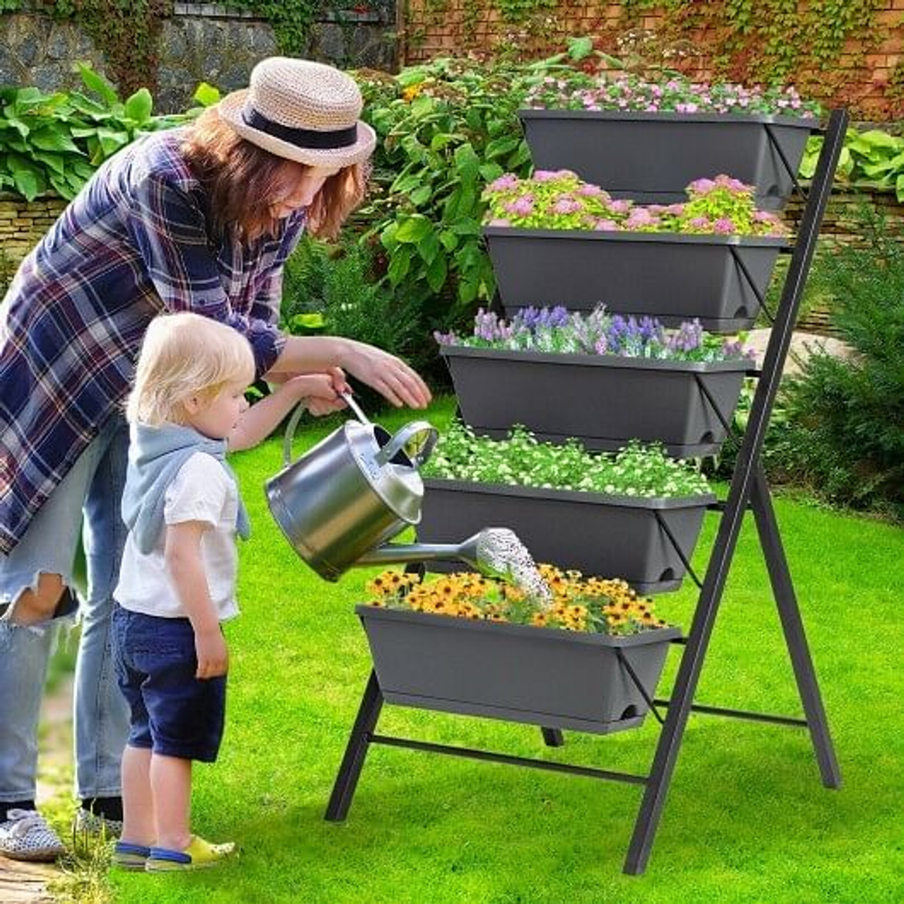 5-Tier Raised Garden Bed with Water Drainage for Flowers Vegetables B593-OP70661
