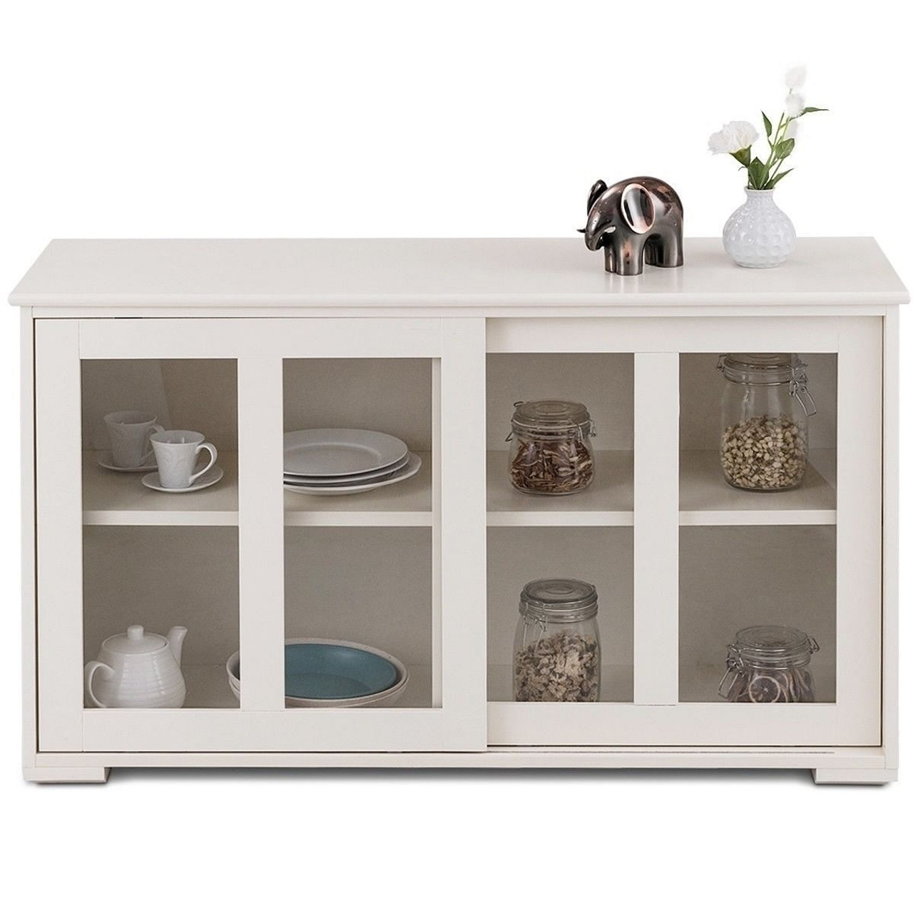 Modern Cream White Wood Buffet Sideboard Cabinet with Glass Sliding Door Q280-WBSCD1659420123