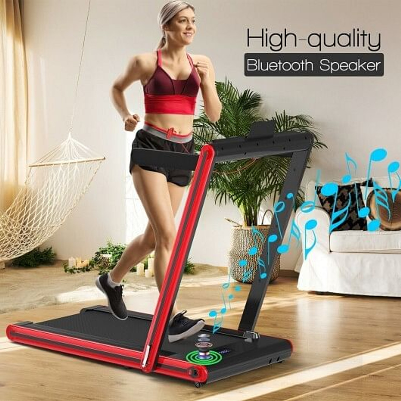 2-in-1 Folding Treadmill with Dual LED Display-Red - Color: Red D681-SP37747US-RE