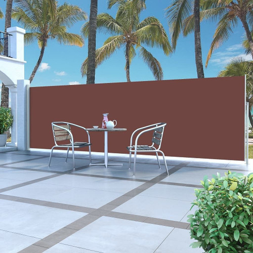  Side Awning Brown Steel 63 x 196.9 in Retractable