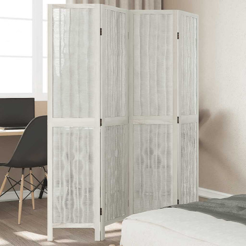  Room Divider 4 Panels White Solid Wood Paulownia
