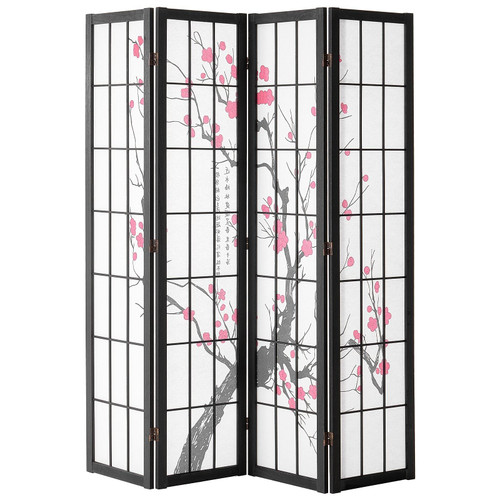 Room Divider, 4 Panel Japanese Room Divider Screen, Wood Folding Privacy Screen Indoor, Japanese Pa