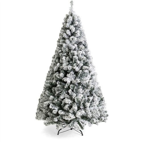 7.5 Foot Easy Set Up Snow Flocked Faux Pine Christmas Tree with Metal Stand Q280-75FTBFW88
