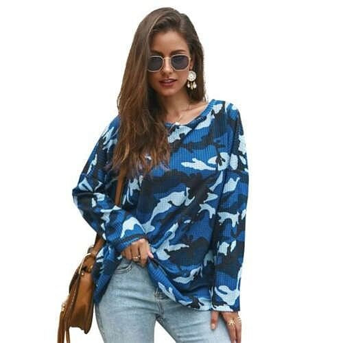Long Sleeves Casual Style Camouflage Parttern Winter Fashion Women Shirt/ Top - Blue A392-fast0116