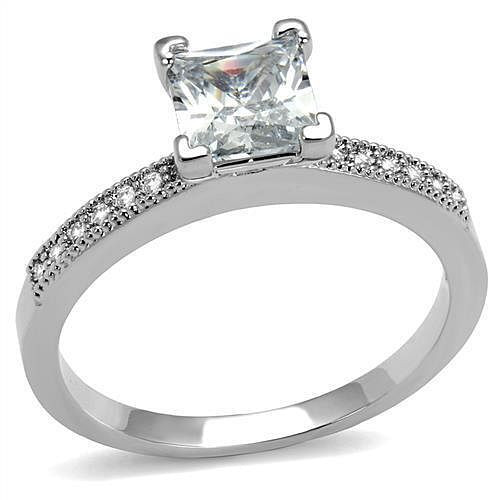 3W1209 - Rhodium Brass Ring with AAA Grade CZ  in Clear A874-3W1209