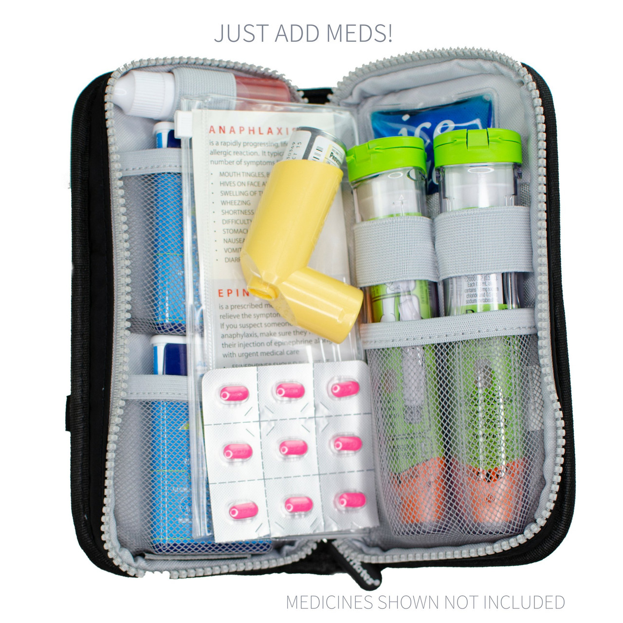  Allermates Family Travel Essentials Case Medicine Bag Organizer  for Allergy and Asthma Medicine Knight Black : Everything Else