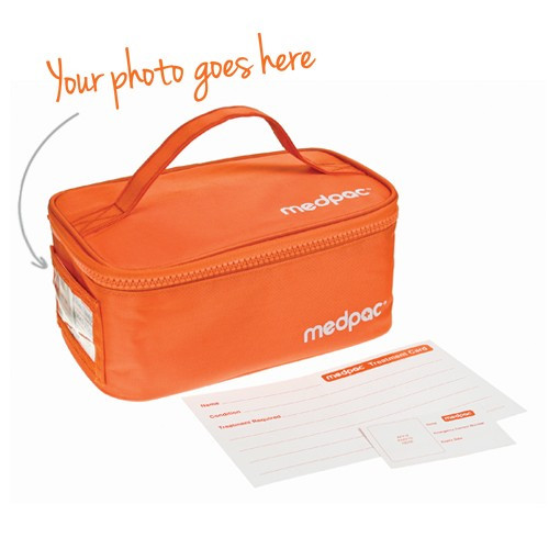 Front view of the Medpac Large insulated medicine case in bright orange