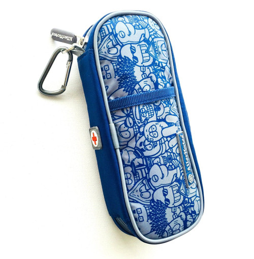 blue Allermates medicine case with medical cross on spine