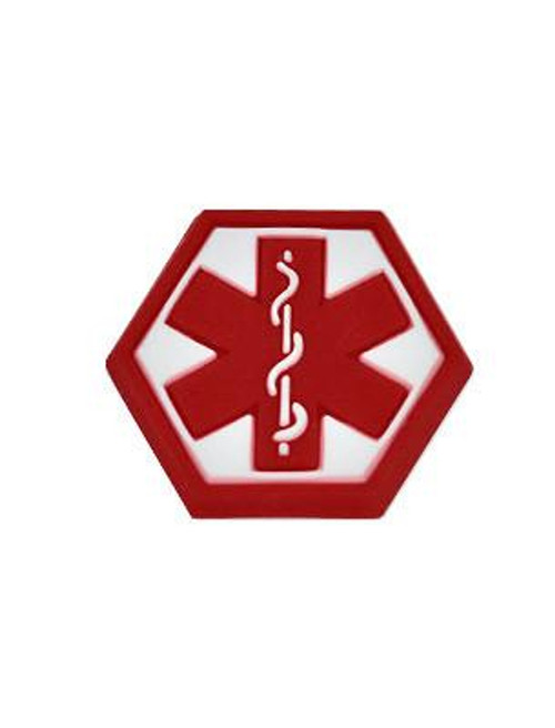 red button bracelet charm with white medical symbol