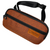 Brown colored rectangle medicine case with black zipper, carabiner and belt.