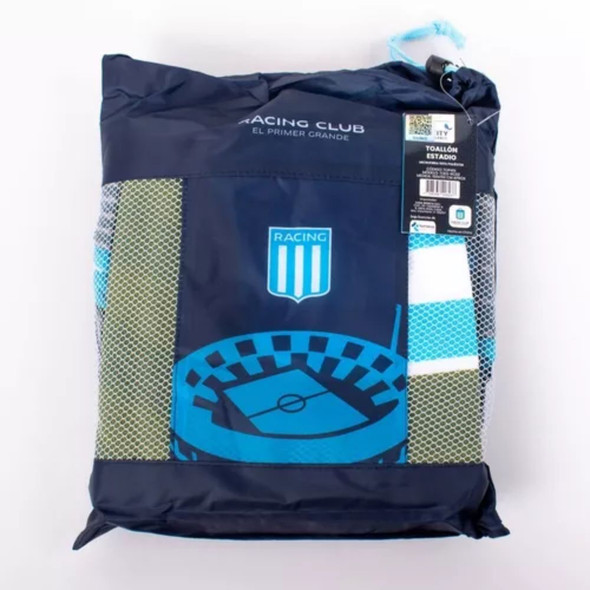 Racing Club Toallón Playero de Microfibra Escudo Gigante + Mochila Producto Oficial (170 cm x 140 cm)