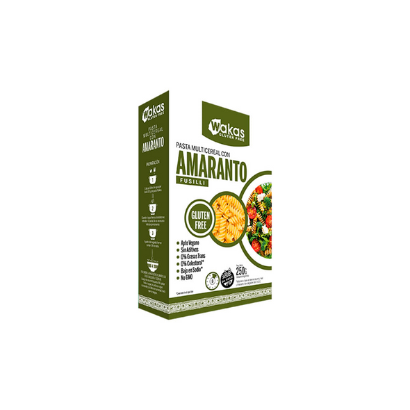 Wakas Pasta Multicereal con Amaranto - Fideos Fusilli Multigrano Sin Gluten y Vegana, 250 g / 8.81 oz