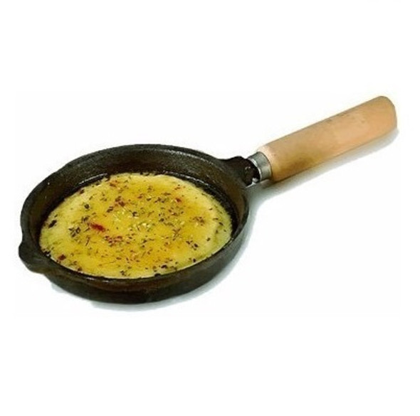 Provoletera De Chapa Enlozada Sartén Grill de Hierro Esmaltado para Queso Provolone con Mango de Madera, 14 cm