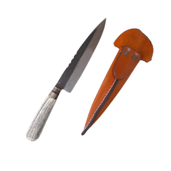 Cuchillo Rústico y Hecho a Mano Mango de Asta de Ciervo con Funda Incluida Cuchillo Ciervo con Detalles en la Hoja, 7.8" Blade