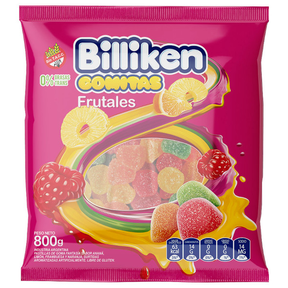 Gomitas Billiken Gomitas Conitos Frutales Caramelos de Frutas, 800 g (bolsa familiar)