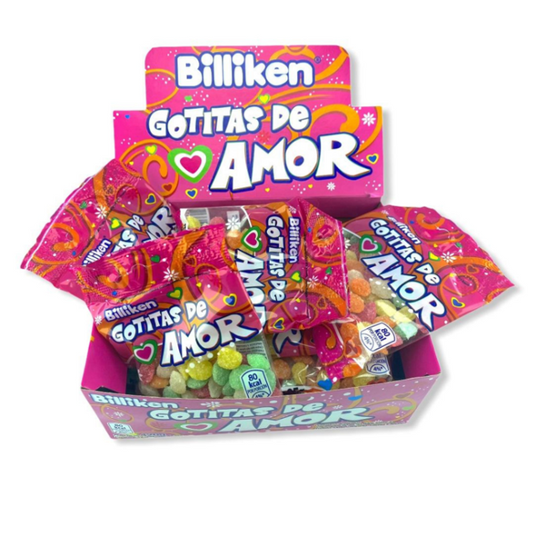 Billiken Gotitas De Amor Hard Candy Sabores Surtidos Fresa, Limón, Naranja, Cereza y Piña, 35 g (caja de 12)