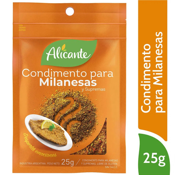 Alicante Condimento para Milanesas y Supremas Clásico Mezcla de Especias Listo Para Usar Polvo de Sazonar Ideal Para clásicas Milanesas de Carne Empanizadas, 25 g (pack de 3)