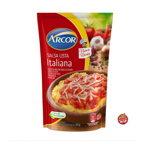 Arcor Salsa Lista Tipo Italiana Salsa de Tomate Italiana Clásica Con Cebolla y Ajo Lista Para Usar, Sin Conservantes Añadidos, 340 g