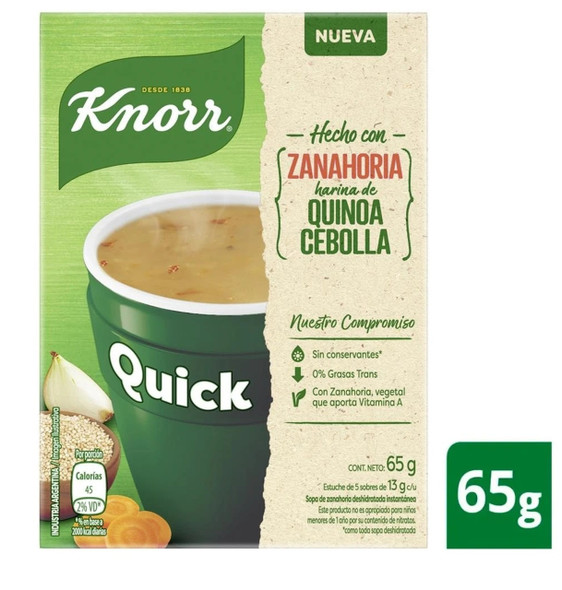 Knorr Sopa Lista Para Hacer Zanahoria con Quinoa y Cebolla, 5 Unidades