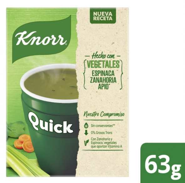 Knorr Sopa Instantánea Lista para Preparar Vegetales con Espinaca, Zanahoria y Apio, 5 Sobres