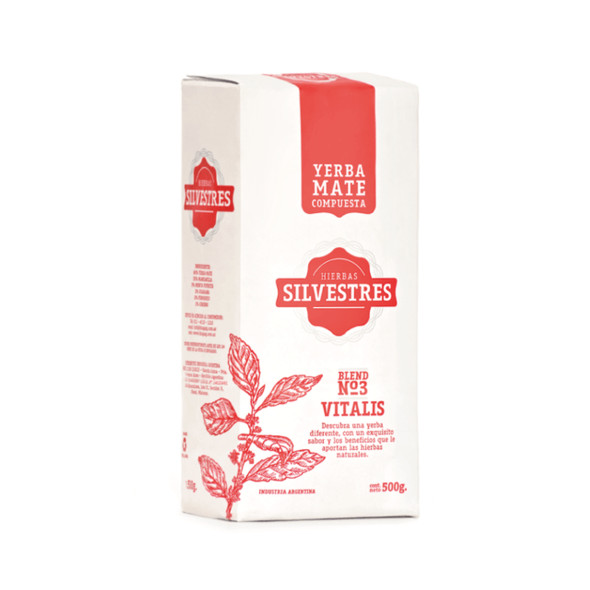 Hierbas Silvestres Vitalis Yerba Mate con Manzanilla, Menta, Anís, Guaraná, Fenogreco, Ginseng y Boldo, 500 g