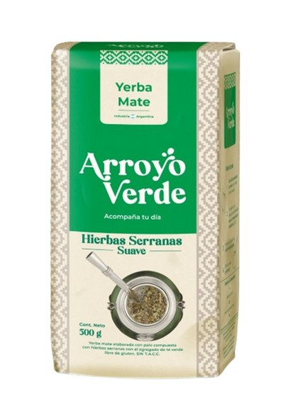 Arroyo Verde Yerba Mate Hierbas Serrano con Palo y Té Verde, 500 g