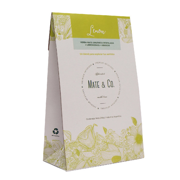 Mate & Co Mezcla de Yerba Mate Orgánica Limón Premium con Hierba de Limón e Hibisco - Despalada Sin Tallos, 250 g