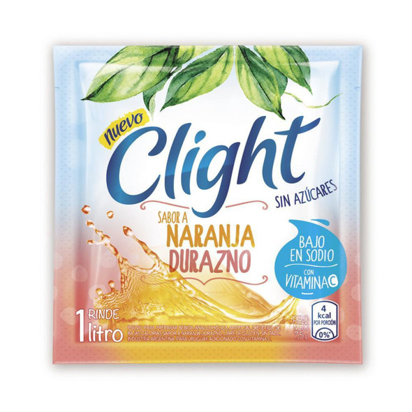 Clight Jugo en polvo Sabor Naranja y Durazno, Sin Azúcar, 7.5 g (20 Unidades)