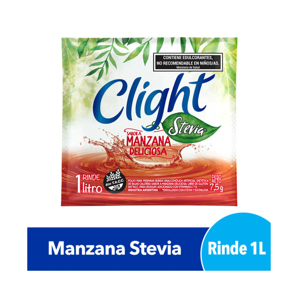 Clight Jugo Manzana Deliciosa Stevia Polvo Jugo Sabor Manzana Delicioso Endulzado con Stevia, 7.5 g (16 Unidades)