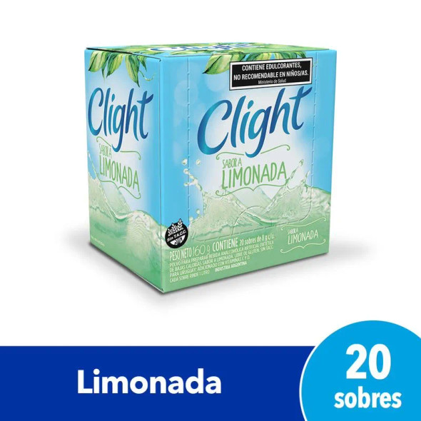 Clight Jugo Limonada Jugo en Polvo Sabor Limón Sin Azúcar, 8 g (20 Unidades)