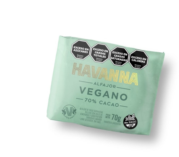 Havanna Alfajor Vegano Chocolate 70% Libre de Gluten con Dulce de Leche de Almendra, 70 g (9 Unidades)