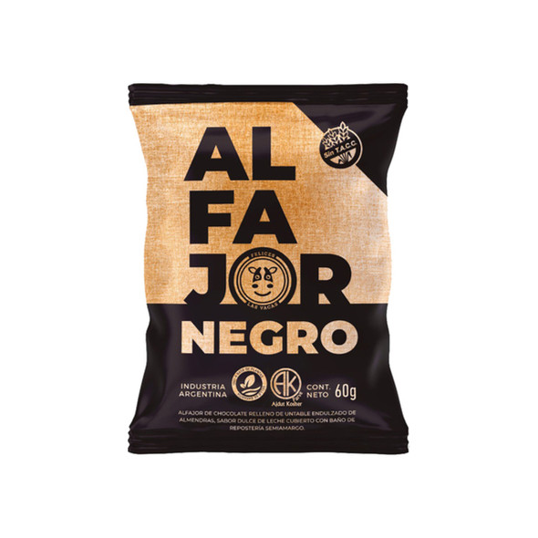 Felices Las Vacas Alfajores Negro Vegano Alfajor con Chocolate Semi-Amargo y Dulce de Leche de Almendra, 60 g (12 Unidades)