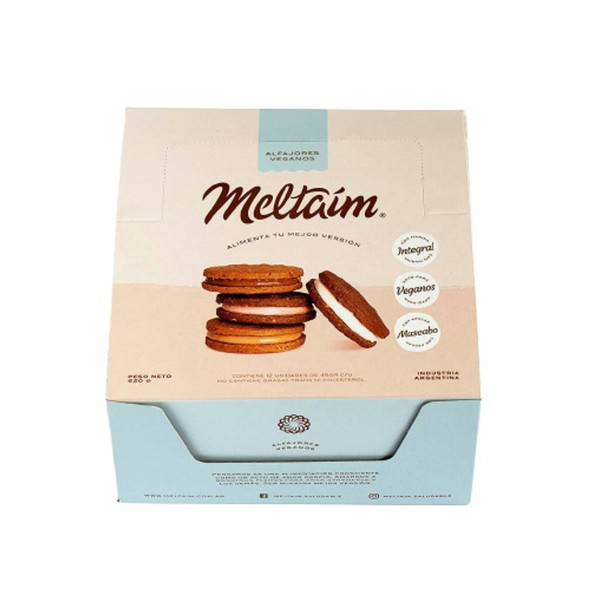 Meltaim Alfajores Veganos con Relleno de Crema de Frutos Rojos y Harina Integral, 45 g (12 Unidades)