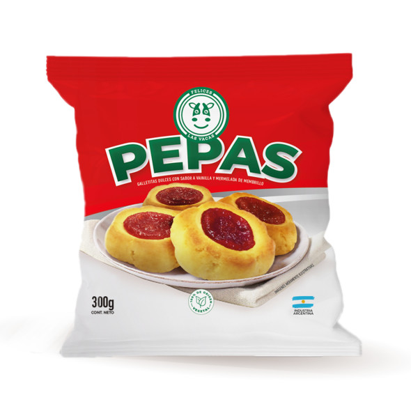 Felices Las Vacas Galletas Veganas Pepas Sabor Vainilla con Membrillo y Jalea de Membrillo, 300 g