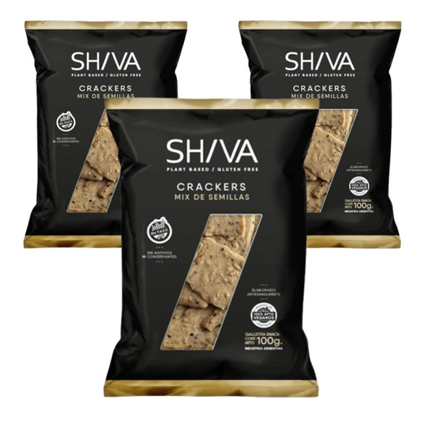 Shiva Crackers Mezcla de Semillas Snack Vegano y Kosher Galletas de Masa Madre, 100 g (3 Unidades)