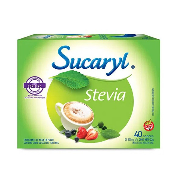 Sucaryl Edulcorante en Polvo con Stevia en Saquitos con Zinc (40 Unidades)