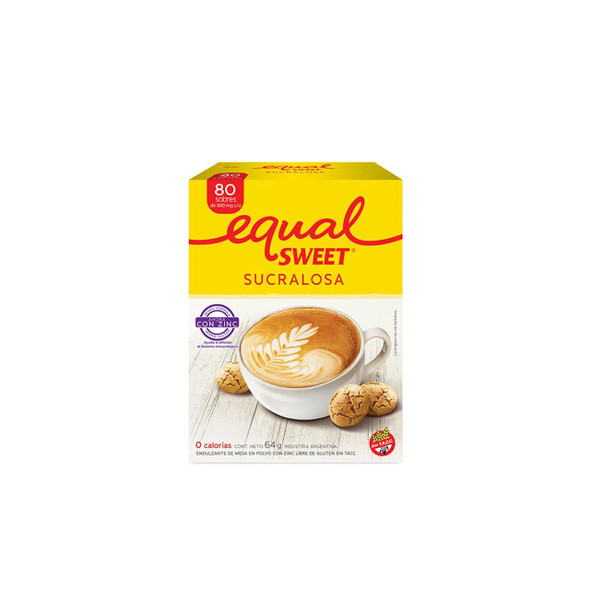 Equal Sweet Endulzante con Sucralosa, Edulcorante en Polvo en Sobres Con Zinc (80 Unidades)