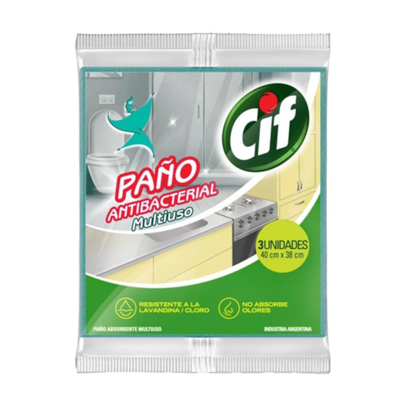 Cif Paño Multiuso Trapo de Limpieza Multiuso Toallitas de Cocina - Resistentes a la Lejía, Tripack 40 cm x 38 cm