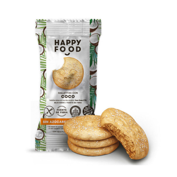 Happy Food Galletas de Coco Sin Azúcar y Sin Gluten, 44 g (12 Unidades)