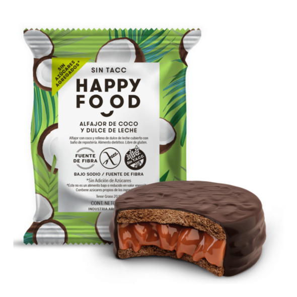 Happy Food Alfajor Coco y Dulce De Leche Sin TACC Sin Gluten, 50 g (12 Unidades)