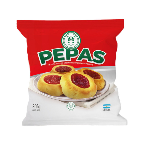 Felices las Vacas Galletas Dulces Pepas con Gelatina de Membrillo a Base de Plantas, 300 g (3 Unidades)