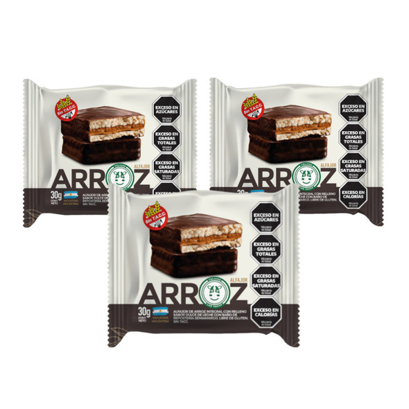 Felices Las Vacas Alfajor Integral de Arroz con Chocolate Amargo y Relleno de Dulce de Leche Vegano, 30 g (3 Unidades)