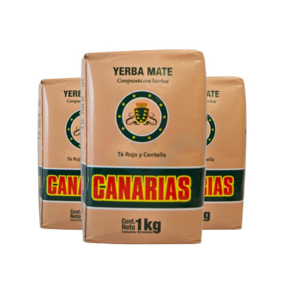 Canarias Yerba Mate con Té Rojo y Centella Mezcla Rara de Uruguay, 1 kg (3 Unidades)