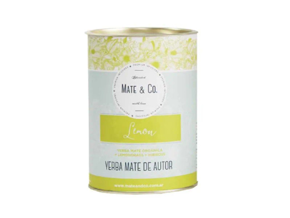 Mate & Co Lata Limón Mezcla de Yerba Mate Orgánica Premium con Hierba de Limón e Hibisco - Despalada Sin Tallos, 250 g