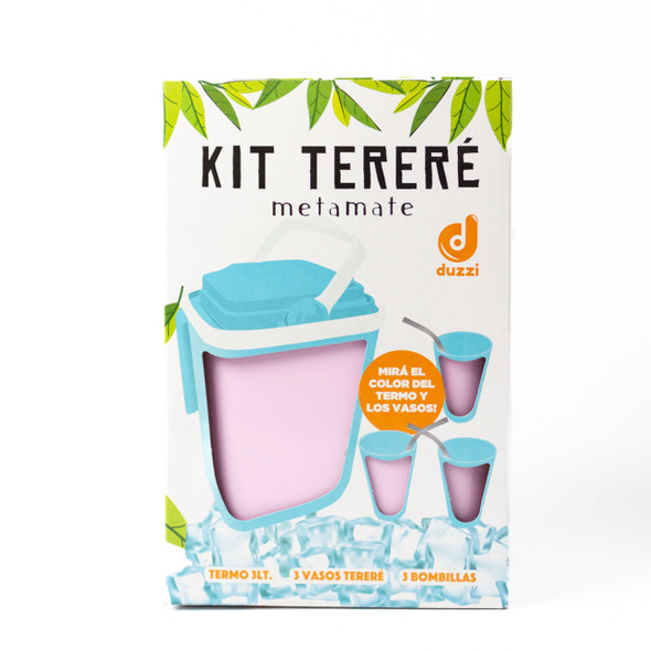 Kit Metamate Tereré - Termo 3L + 3 Vasos Tereré + Kit 3 Bombillas para Tereré (Varios Colores)