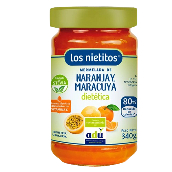 Los Nietitos Mermelada de Naranja y Maracuyá Mermelada Light de Uruguay, 340 g