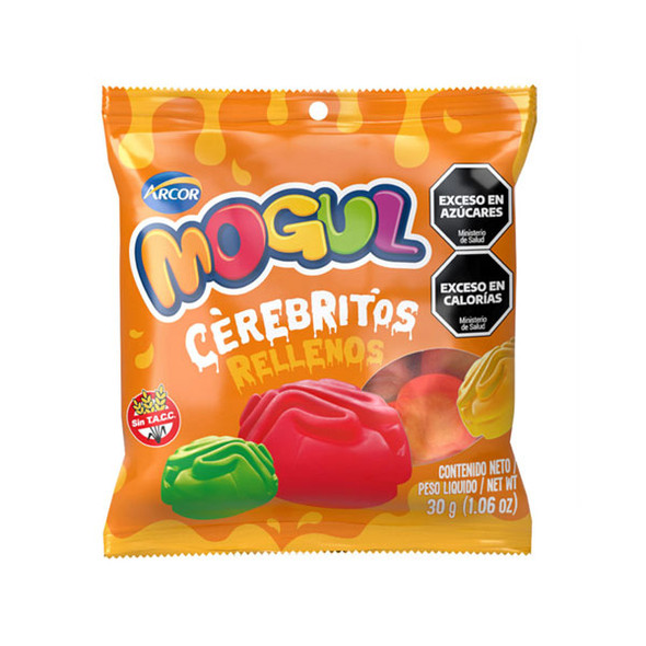 Mogul Cerebritos Rellenos Gomitas en Forma de Cerebro Rellenas de Jugo de Frutas, 30 g (12 Unidades)