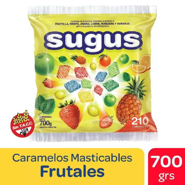 Sugus Surtidos Bloques de Dulces Blandos Sabores Surtidos Fresa, Naranja, Piña, Menta, Limón y Manzana Verde, Sin Gluten, 700 g