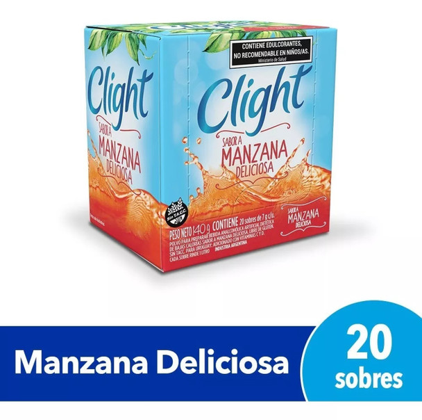 Clight Jugo Manzana Deliciosa Jugo en Polvo Delicioso Sabor a Manzana Sin Azúcar, 7 g (20 Unidades)